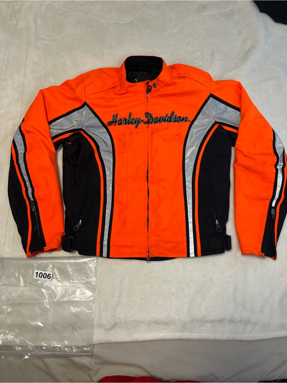 Harley Davidson Womens Zip Hi-Vis Reflective Motorcyle Jacket Neon Orange Sz M